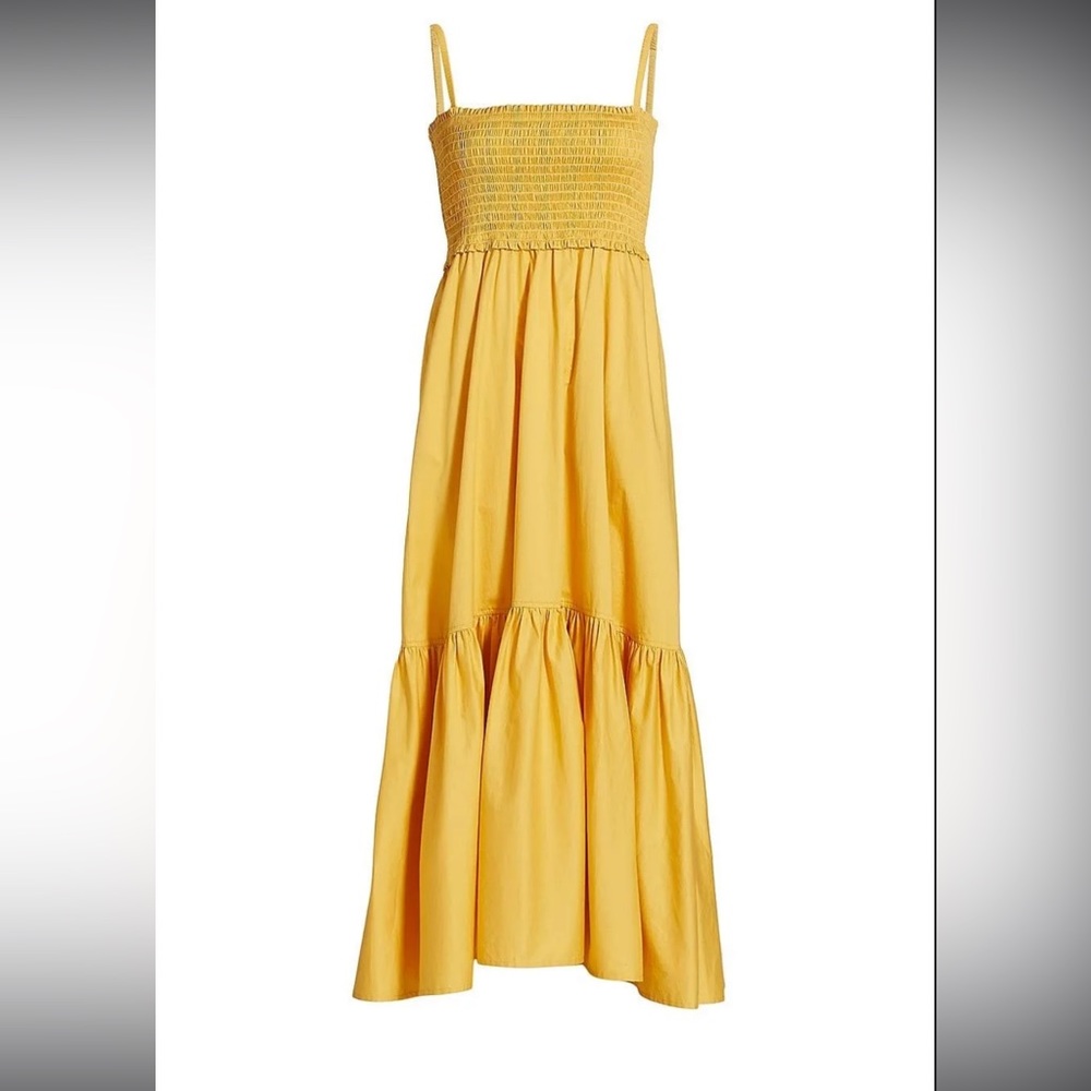 A.L.C. Yellow Smocked Bodice Midi Dress
